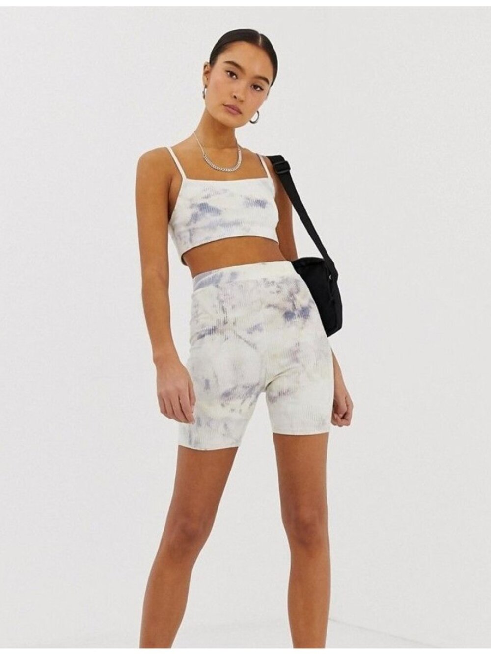 Emory Park Lounge Set Size Small Ribbed Tie Dye Crop Top Short Marble Active NEW